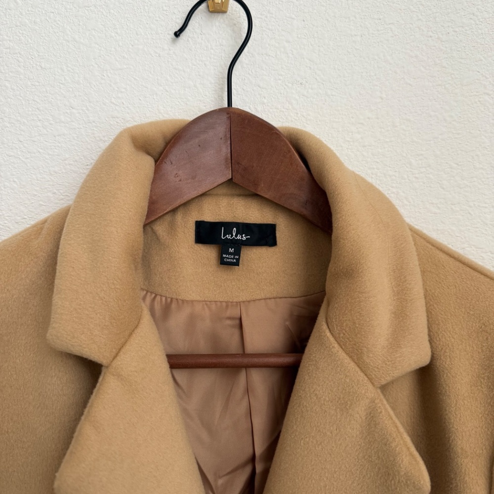 Lulus Harriet Long Double-breasted Tan Coat Brown - Size M - Picture 3 of 6